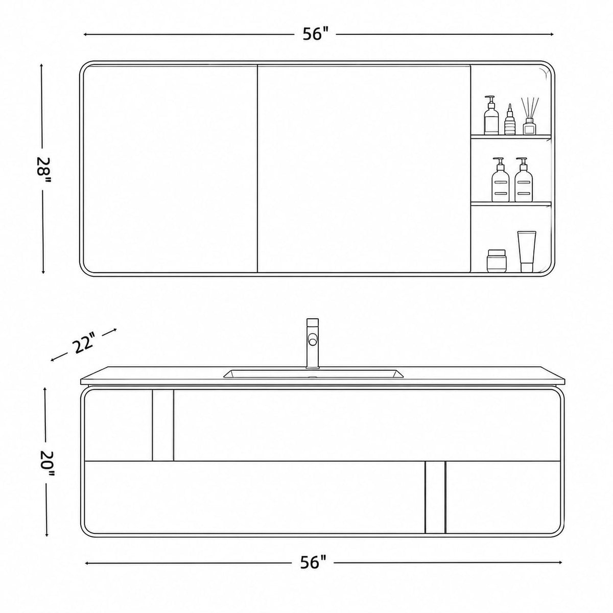 48 in Floating Bathroom Vanity with Sink & LED Backlit Mirror