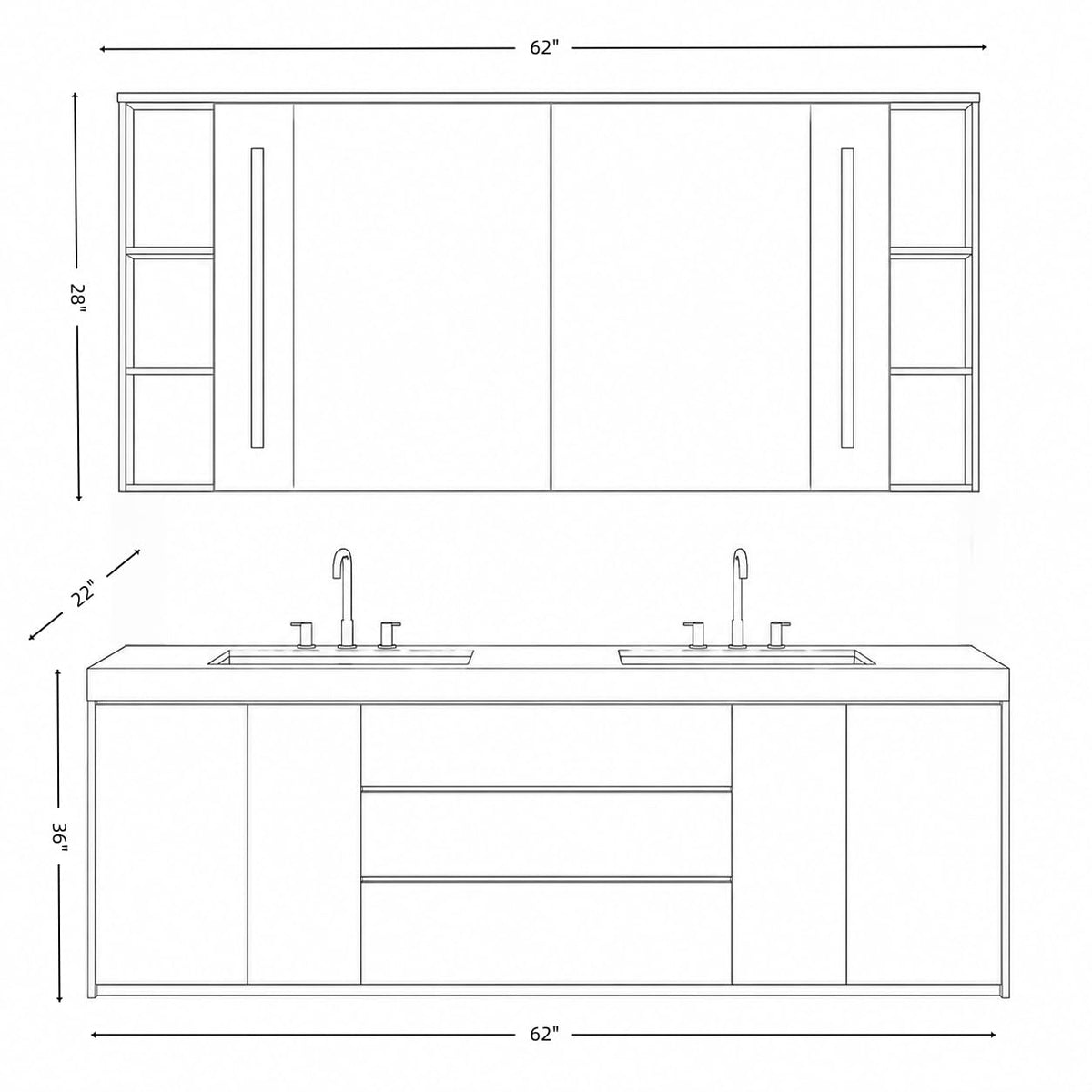72 in Freestanding Double-Sink Bathroom Vanity with Mirror Cabinet