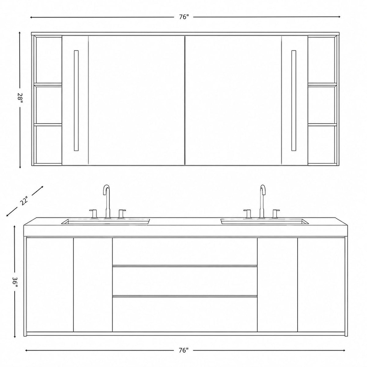 52 IN Freestanding Double Bathroom Vanity with Sinks & LED Backlit Mirror