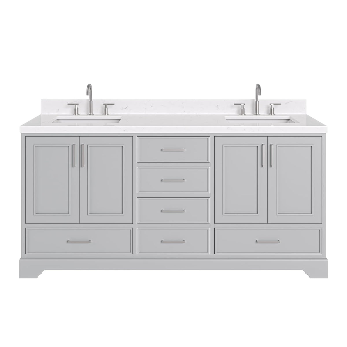 DKB Emilia 72 Inch Bathroom Vanity Double Sink â White Bathroom Vanity with Sink, 1.5" Edge Carrara White Quartz Countertop & Backsplash, 4 Soft-Close Doors, and 6 Dovetail Drawers