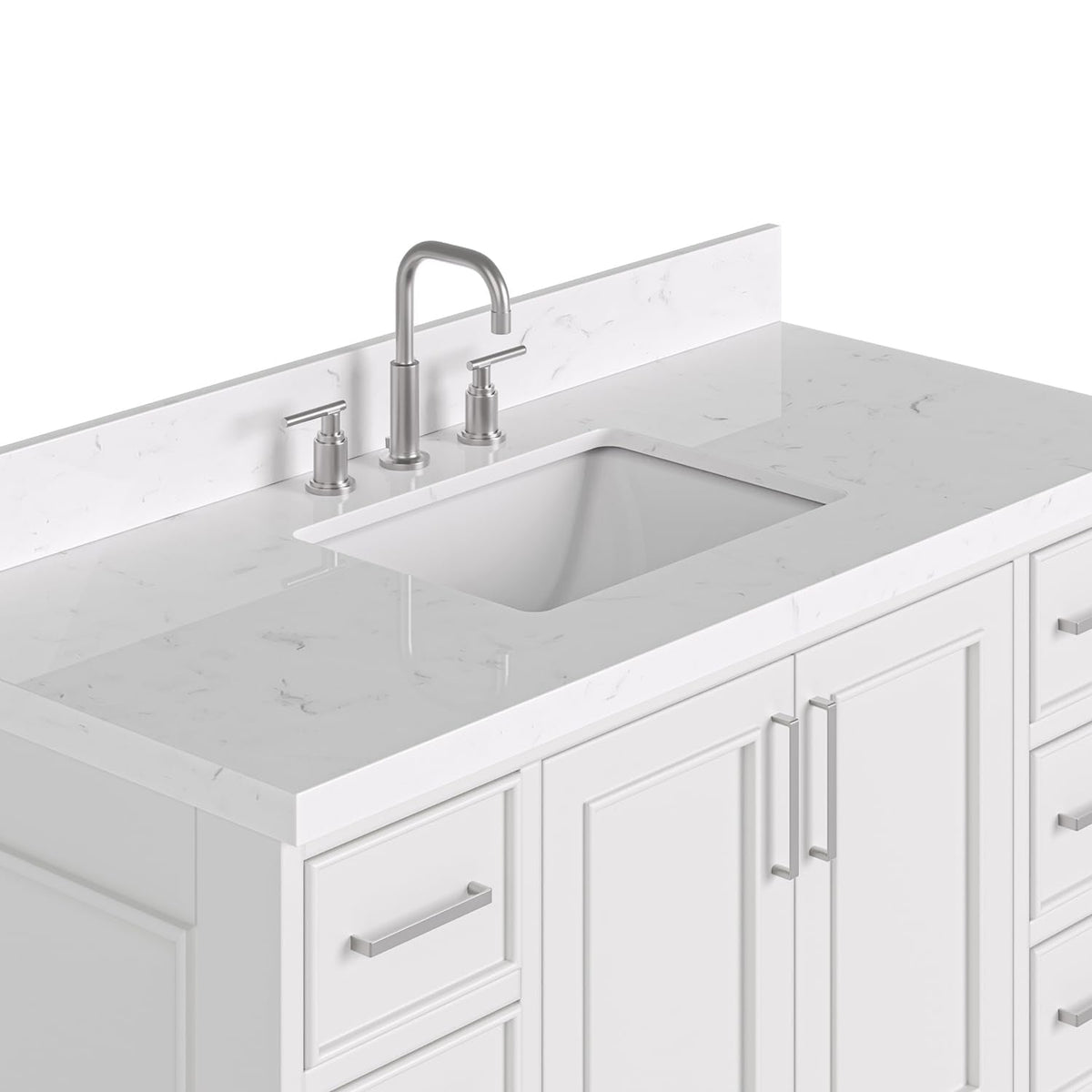 DKB Emilia 48-Inch Bathroom Vanity with Sink â Midnight Blue Single Sink Bathroom Vanity, 1.5" Edge Carrara Quartz Countertop, Solid Wood, 2 Soft Closing Doors, 9 Dovetail Drawers