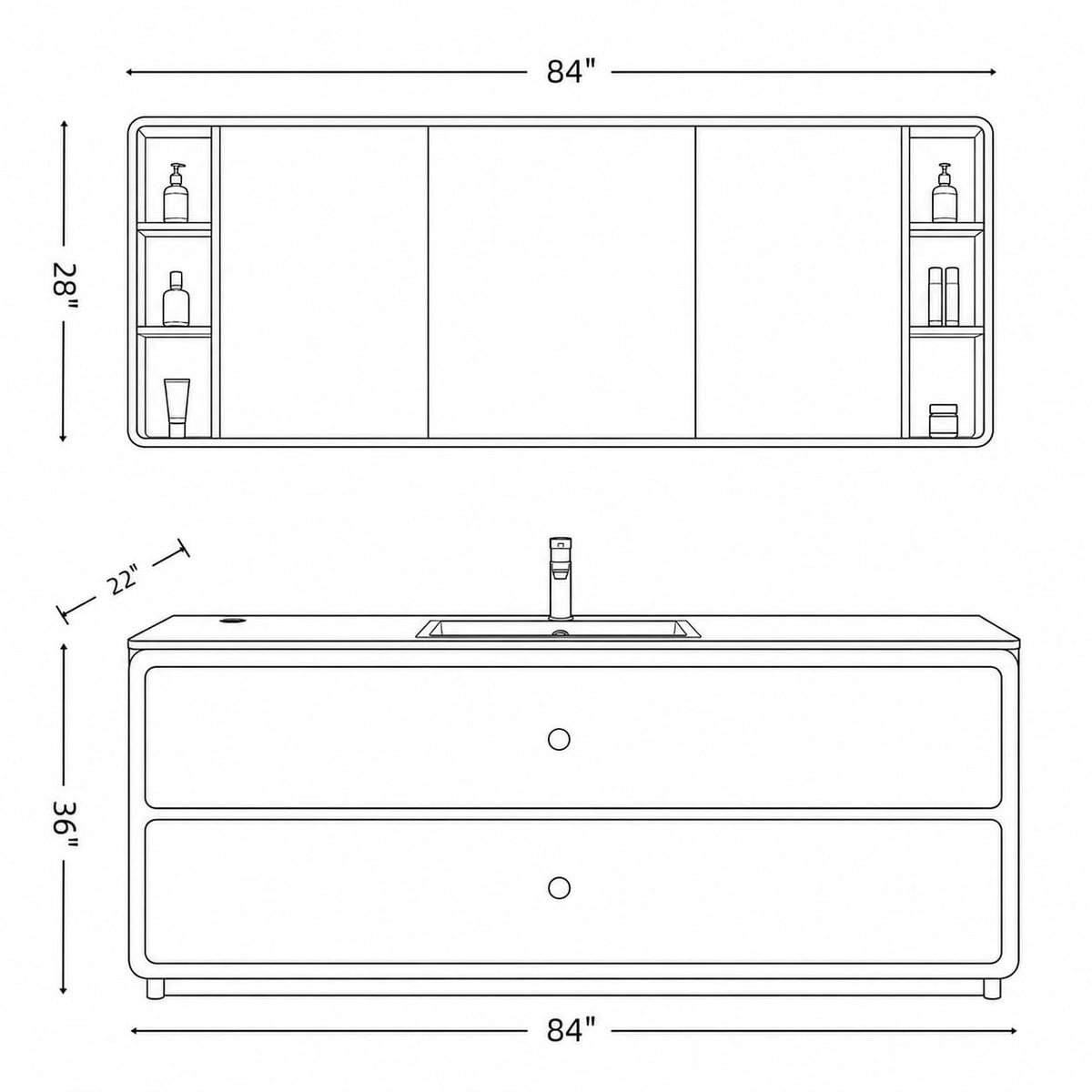 54 in Freestanding Single Sink Bathroom Vanity with LED Mirror Cabinet