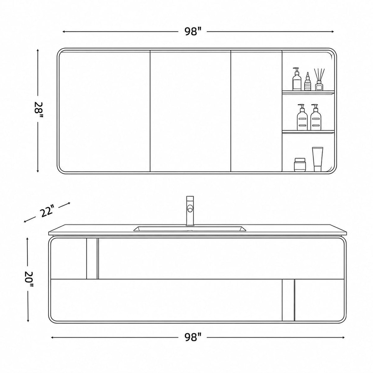 68 IN Floating Single Sink Bathroom Vanity Set with LED Mirror Cabinet
