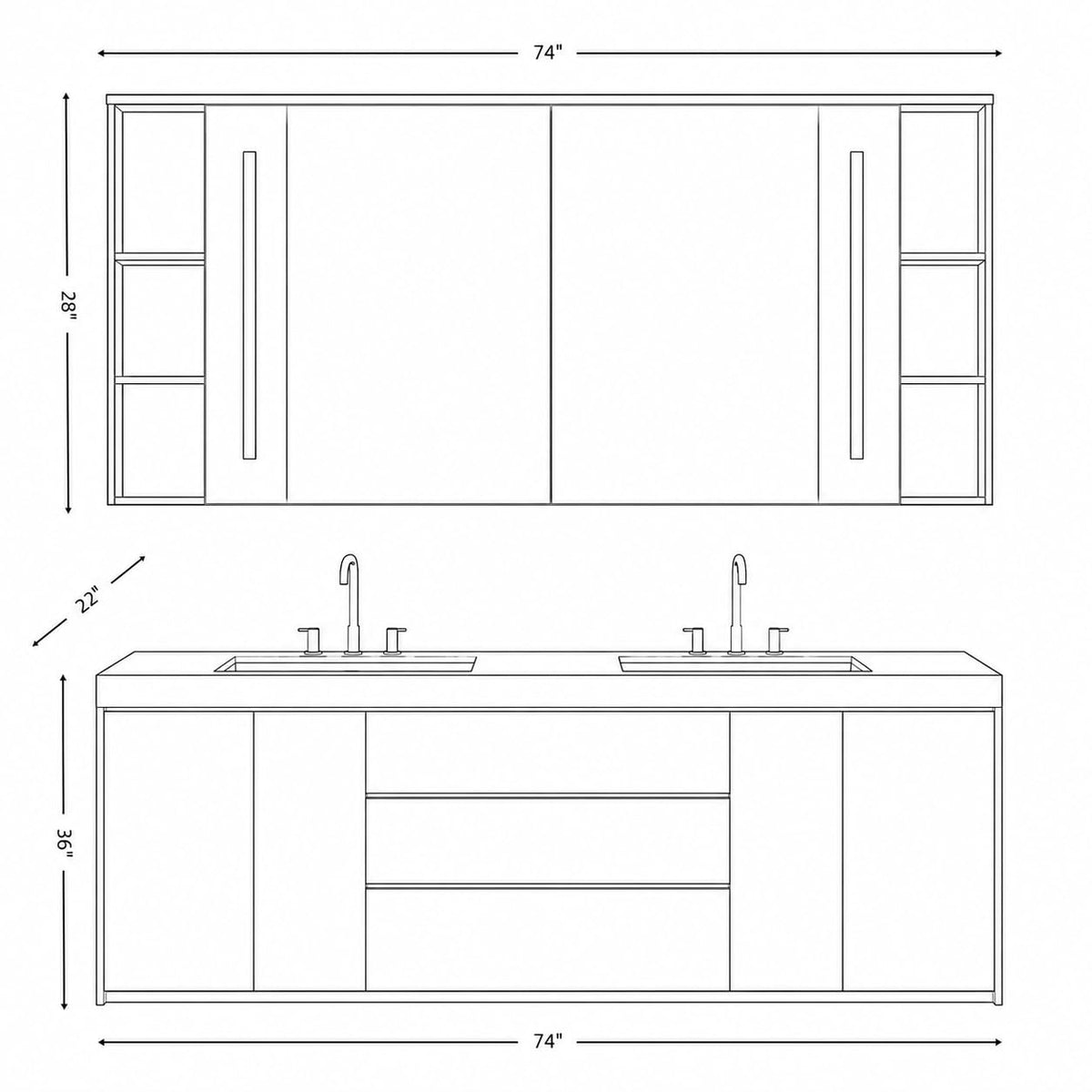 66 in Freestanding Double-Sink Bathroom Vanity with LED Mirror