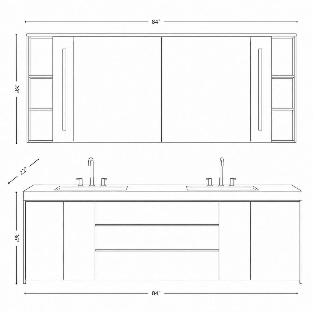 70 IN Freestanding Double Bathroom Vanity with Sinks & LED Mirror Cabinet