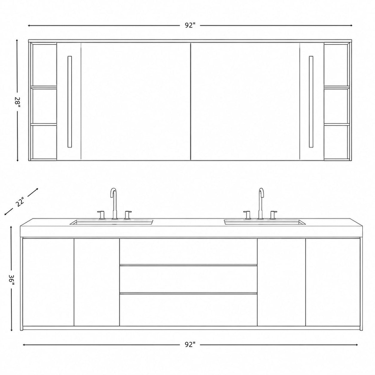 72 in Double-Sink Freestanding Bathroom Vanity with LED Mirror