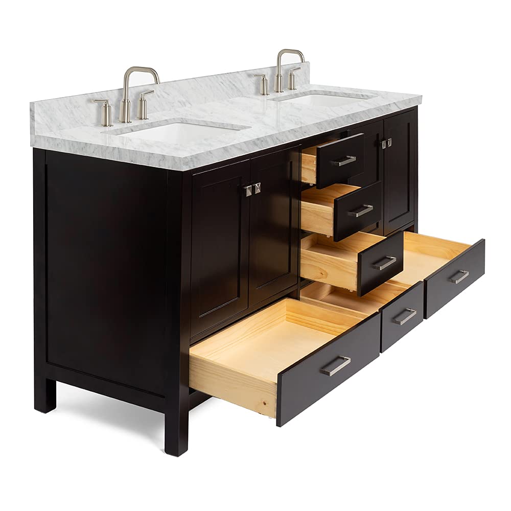 DKB Isabella 72" Oak Double Bathroom Vanity with Sink, 1.5" Carrara White Marble Countertop, Rectangle Undermount Sinks, 4 Soft Closing Doors, 6 Dovetail Drawers