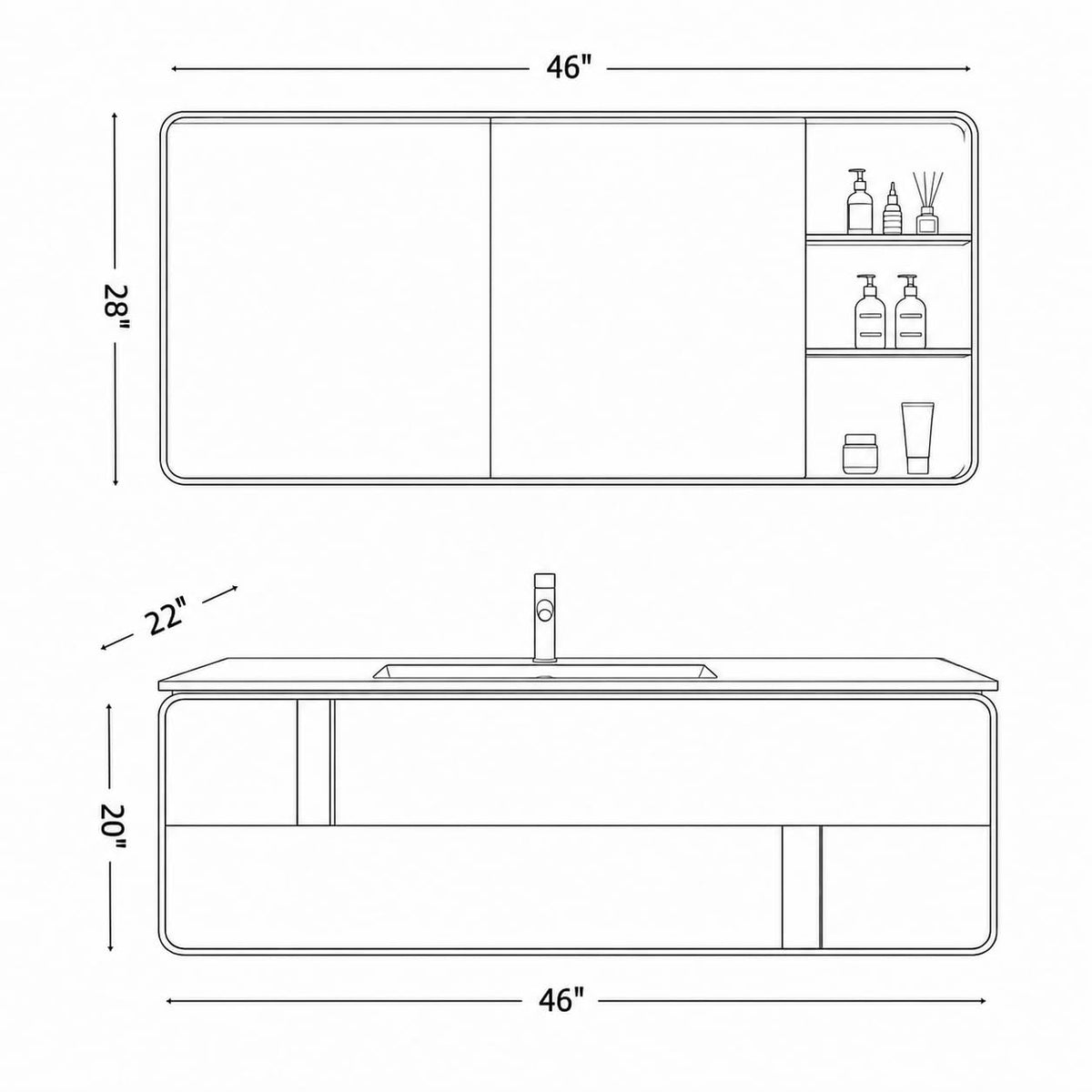 48 in Floating Bathroom Vanity with Sink & LED Backlit Mirror