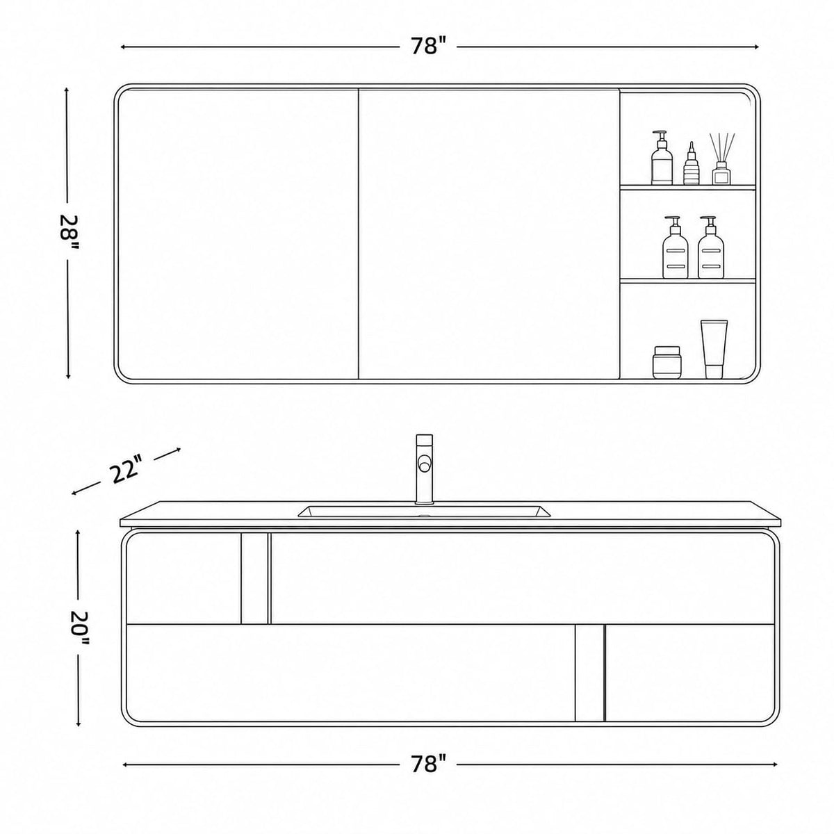 48 in Floating Bathroom Vanity with Sink & LED Backlit Mirror