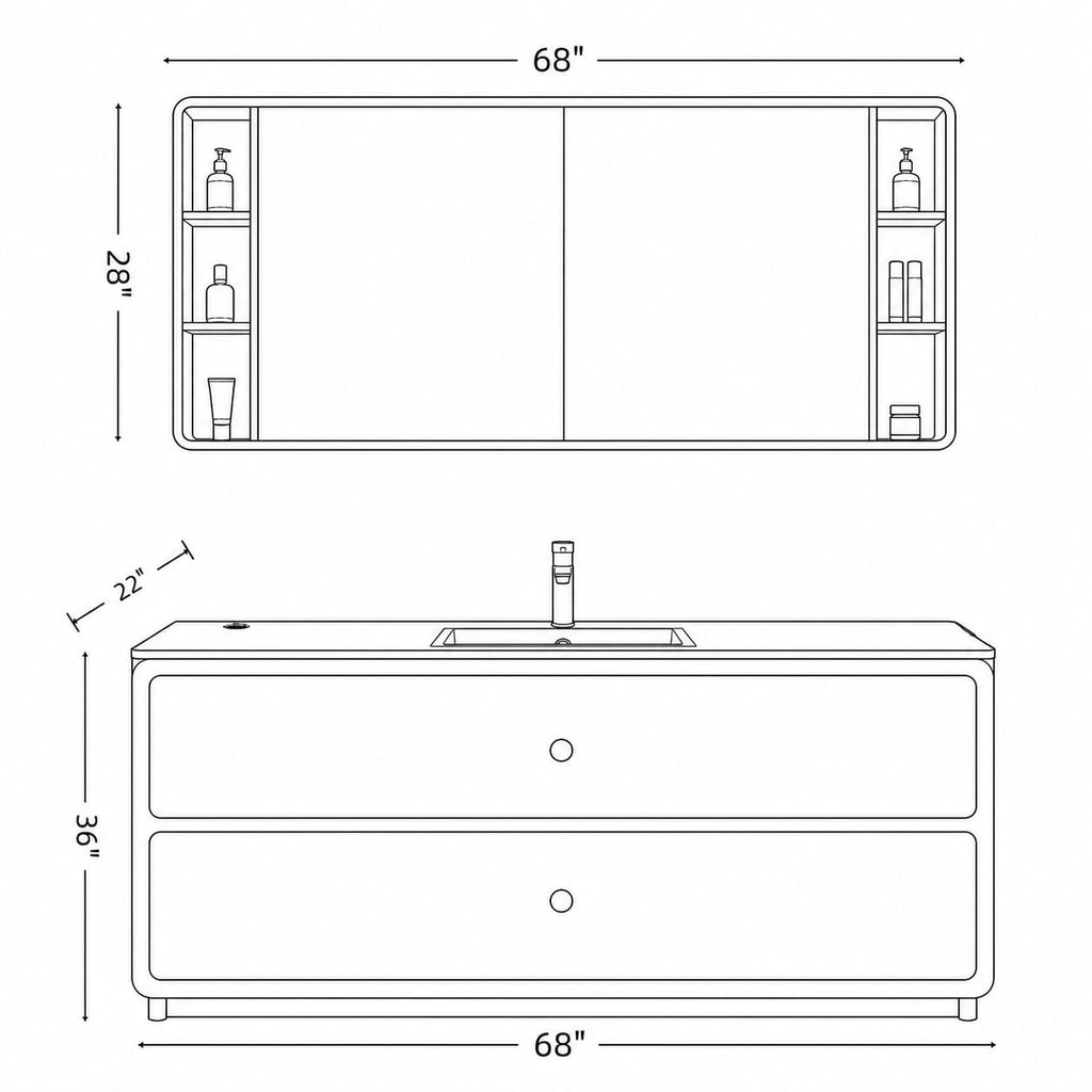 52 in Freestanding Single Sink Bathroom Vanity with Mirror Cabinet