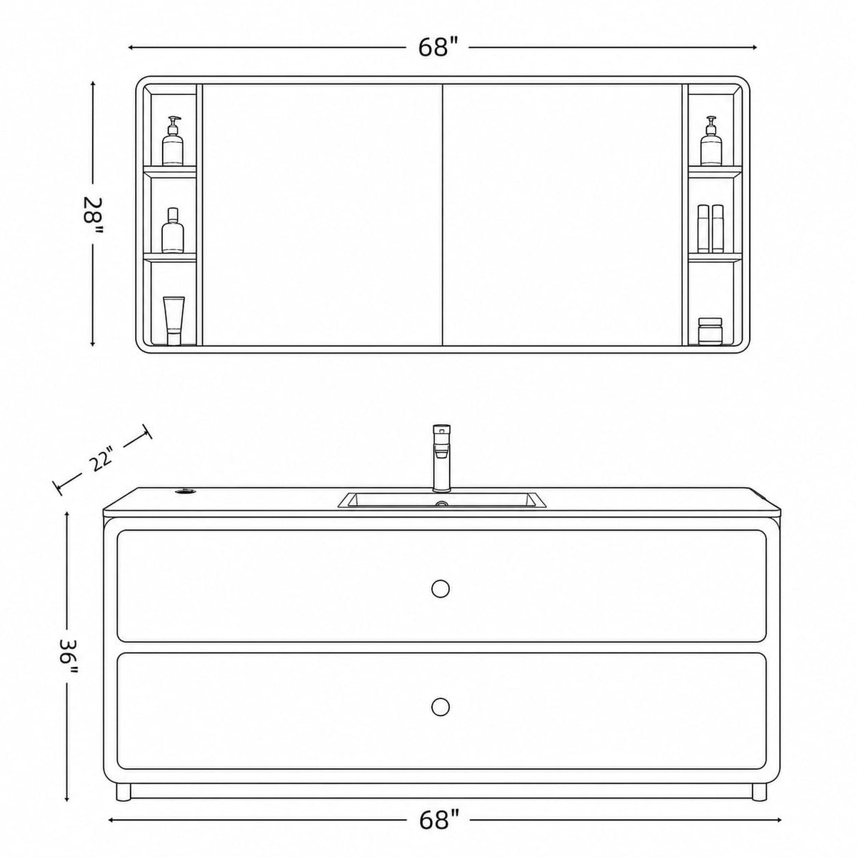 52 in Freestanding Single Sink Bathroom Vanity with Mirror Cabinet