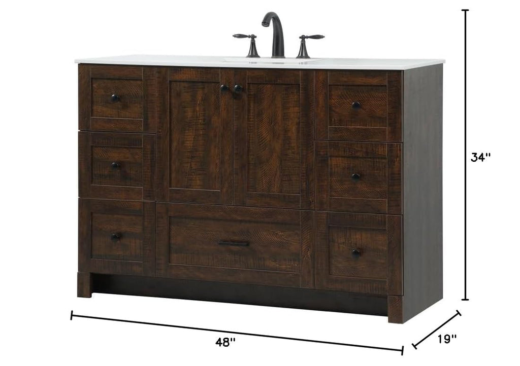 18" Pre-Assembled Bathroom Vanity with Sink, Engineered Wood, Ivory White Engineered Marble Countertop Included, Single Oval Porcelain Sink, 1 Soft-Close Drawers, Expresso
