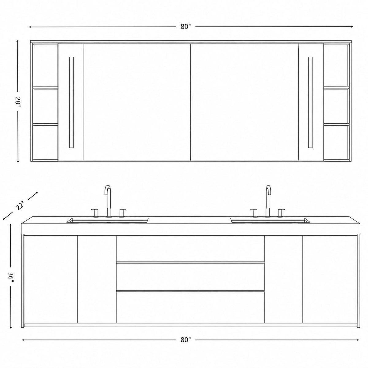 78 IN Freestanding Double-Sink Bathroom Vanity with LED Mirror Cabinet