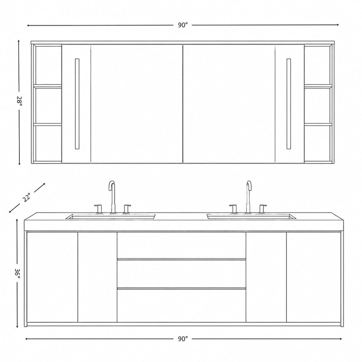 78 IN Freestanding Double-Sink Bathroom Vanity with LED Mirror Cabinet