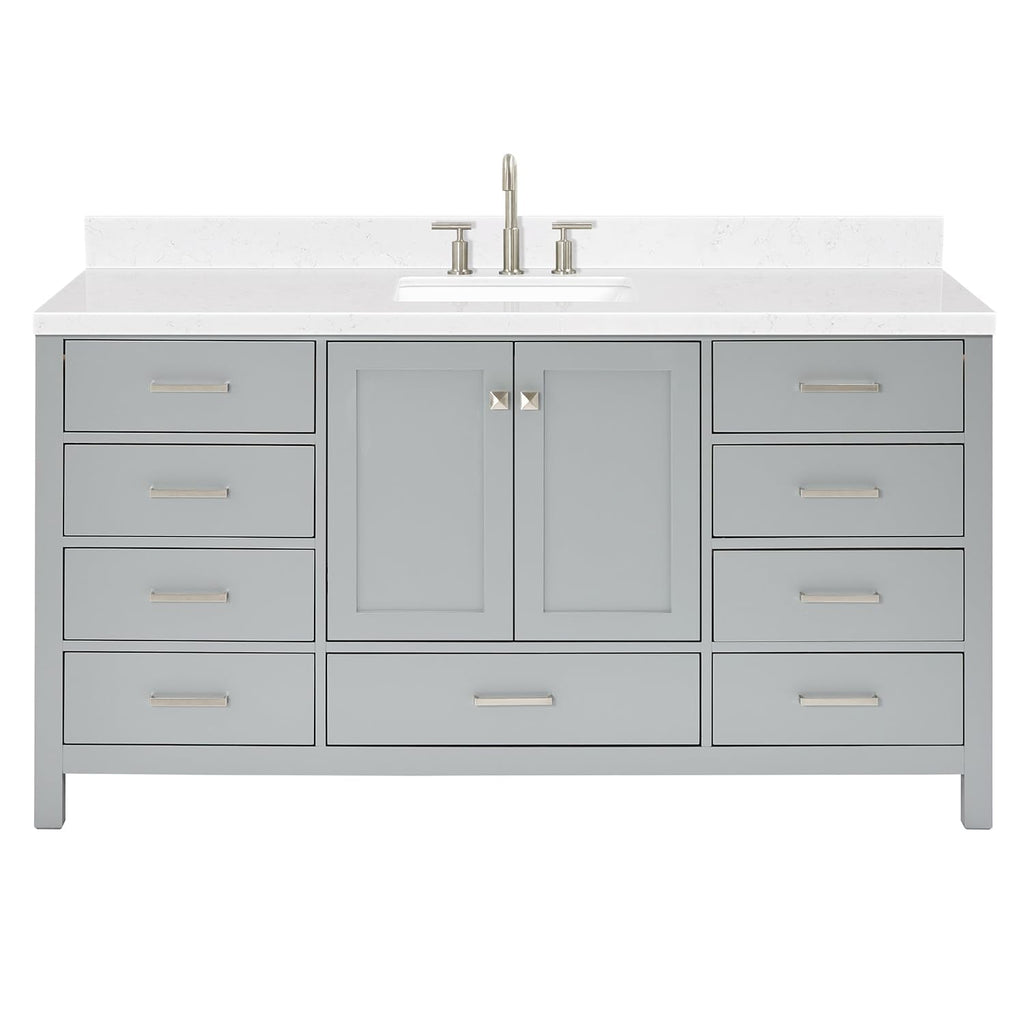 ARIEL Cambridge 66-inch Bathroom Vanity with Sink,Solid Wood, 1.5-inch Italian Carrara Marble Countertop, Single Rectangular Porcelain Sink, 2 Soft Closing Doors, 9 Dovetail Drawers, Midnight Blue