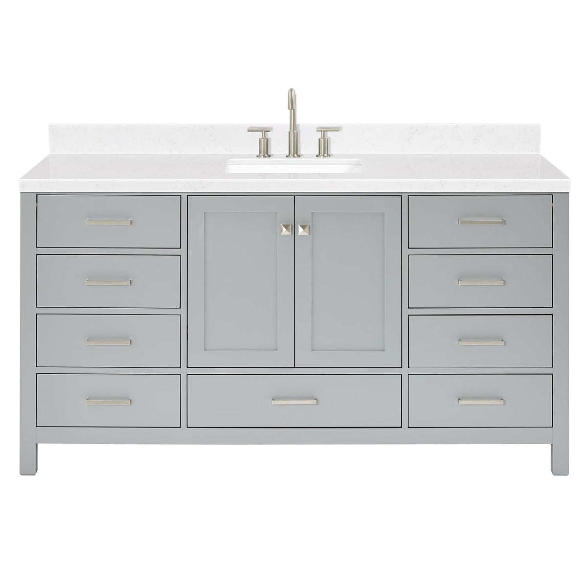 ARIEL Cambridge 66-inch Bathroom Vanity with Sink,Solid Wood, 1.5-inch Italian Carrara Marble Countertop, Single Rectangular Porcelain Sink, 2 Soft Closing Doors, 9 Dovetail Drawers, Midnight Blue