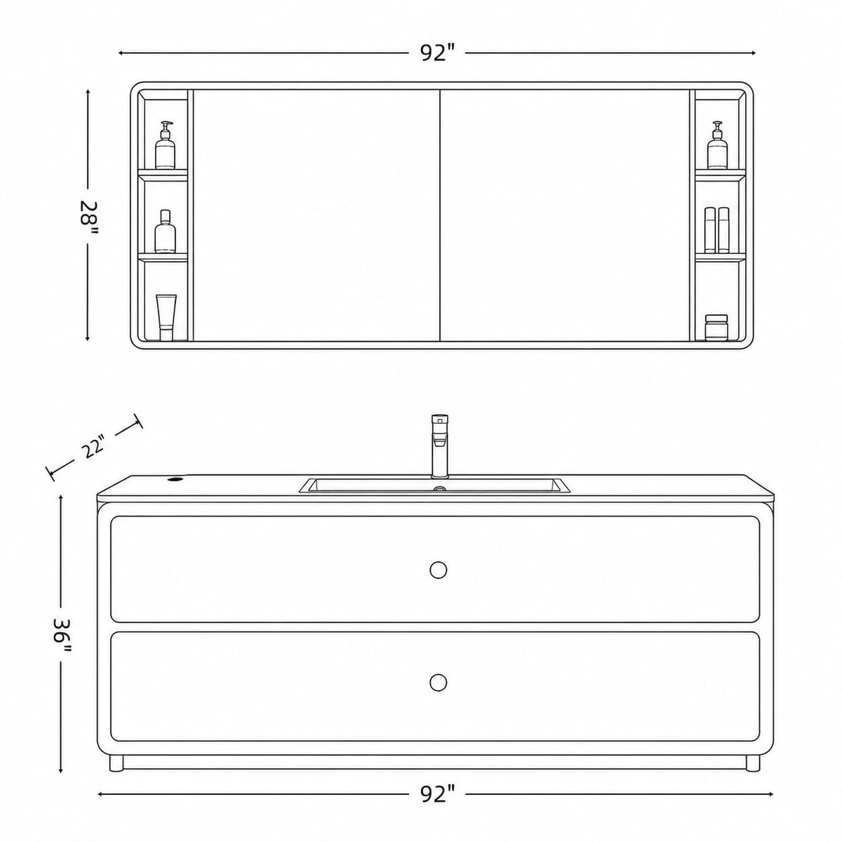 54 in Freestanding Single Sink Bathroom Vanity with LED Mirror Cabinet