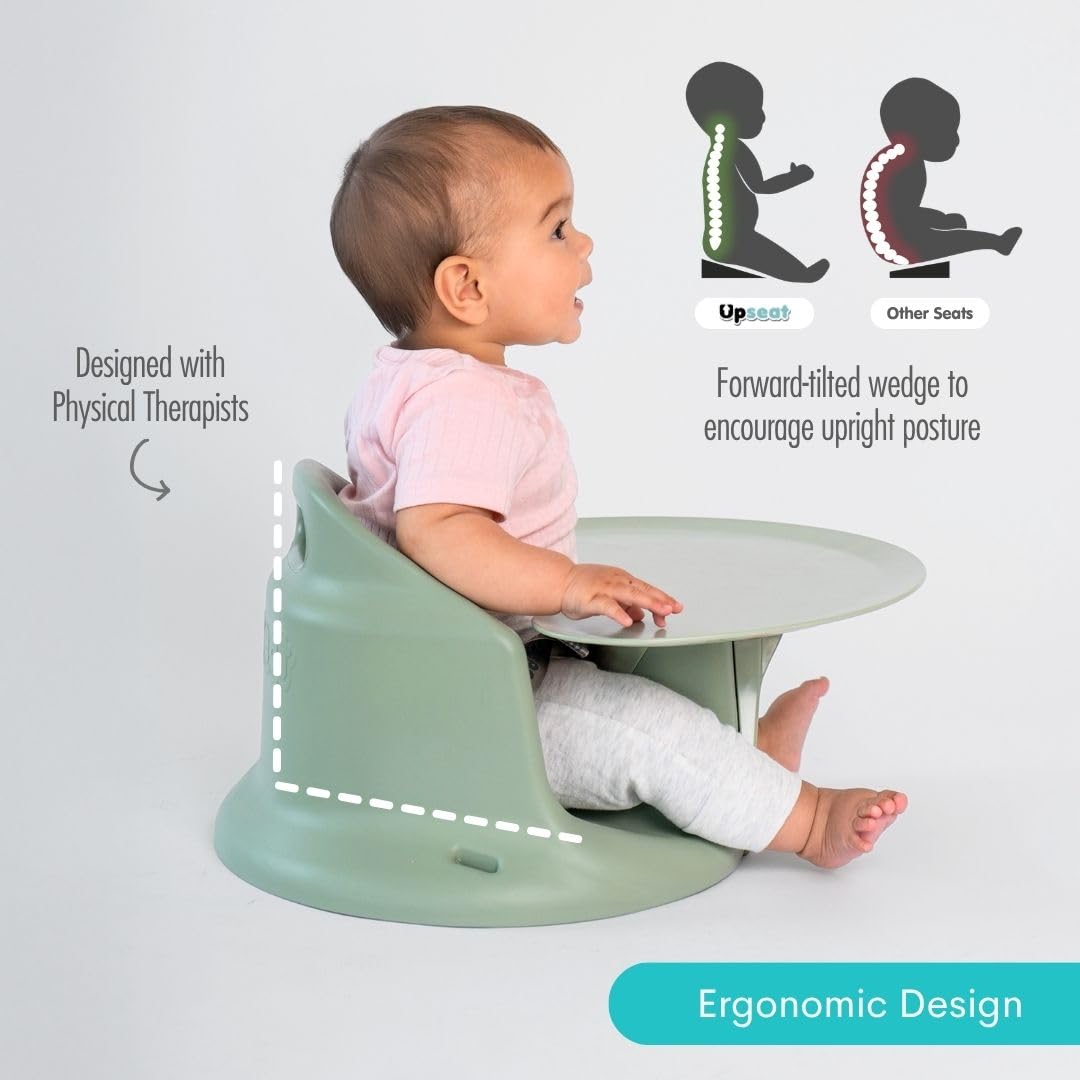Upseat â The Original Ergonomic Baby Floor & Booster Seat with Tray, Developed with Physical Therapists for Upright Posture & Healthy Hip Development, 4â24 Months, Extra-Large Tray (Sage)
