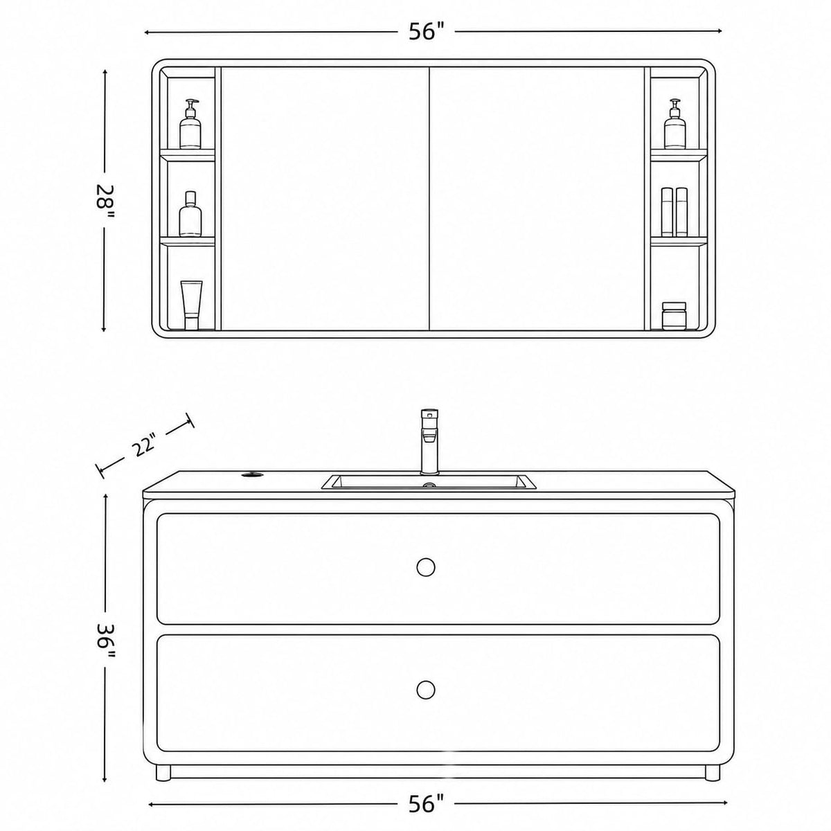 62 IN Freestanding Single Sink Bathroom Vanity with LED Storage Mirror