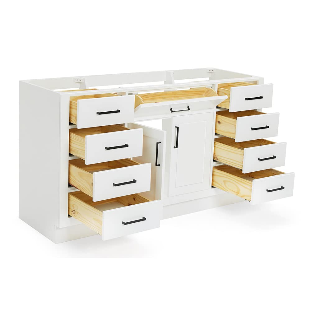 ARIEL Hepburn 60-inch Bathroom Vanity with Sink,Solid Wood, 1.5-inch Carrara White Quartz Countertop & Backsplash, Single Rectangular Porcelain Sink, 2 Soft Closing Doors, 9 Dovetail Drawers, Black