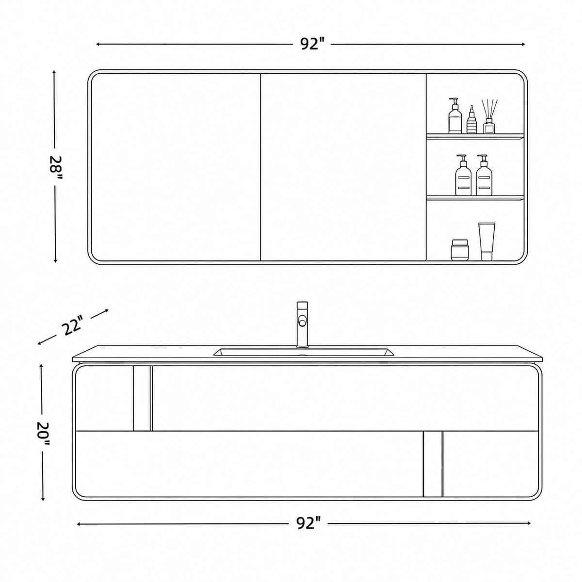 48 in Floating Bathroom Vanity with Sink & LED Backlit Mirror