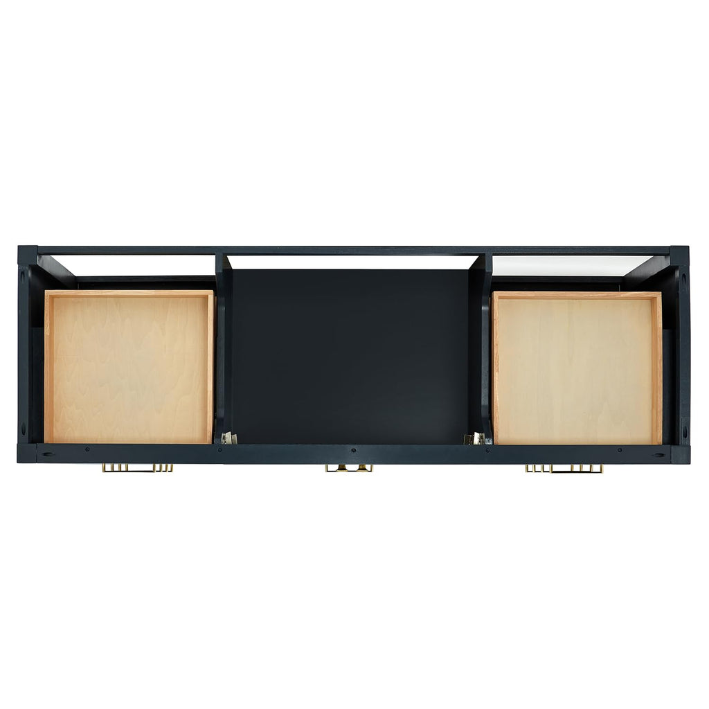 ARIEL Cambridge 66-inch Bathroom Vanity with Sink,Solid Wood, 1.5-inch Italian Carrara Marble Countertop, Single Rectangular Porcelain Sink, 2 Soft Closing Doors, 9 Dovetail Drawers, Midnight Blue