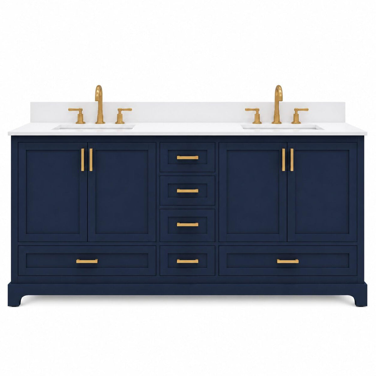 Ayna Decors Maya 72 Inch Double Vanity with Sink and Pre Drilled Faucet Holes Quartz Top in Charcoal Grey, Freestanding Bathroom Vanities with Soft Close Doors and Drawers - Brushed Gold Hardware