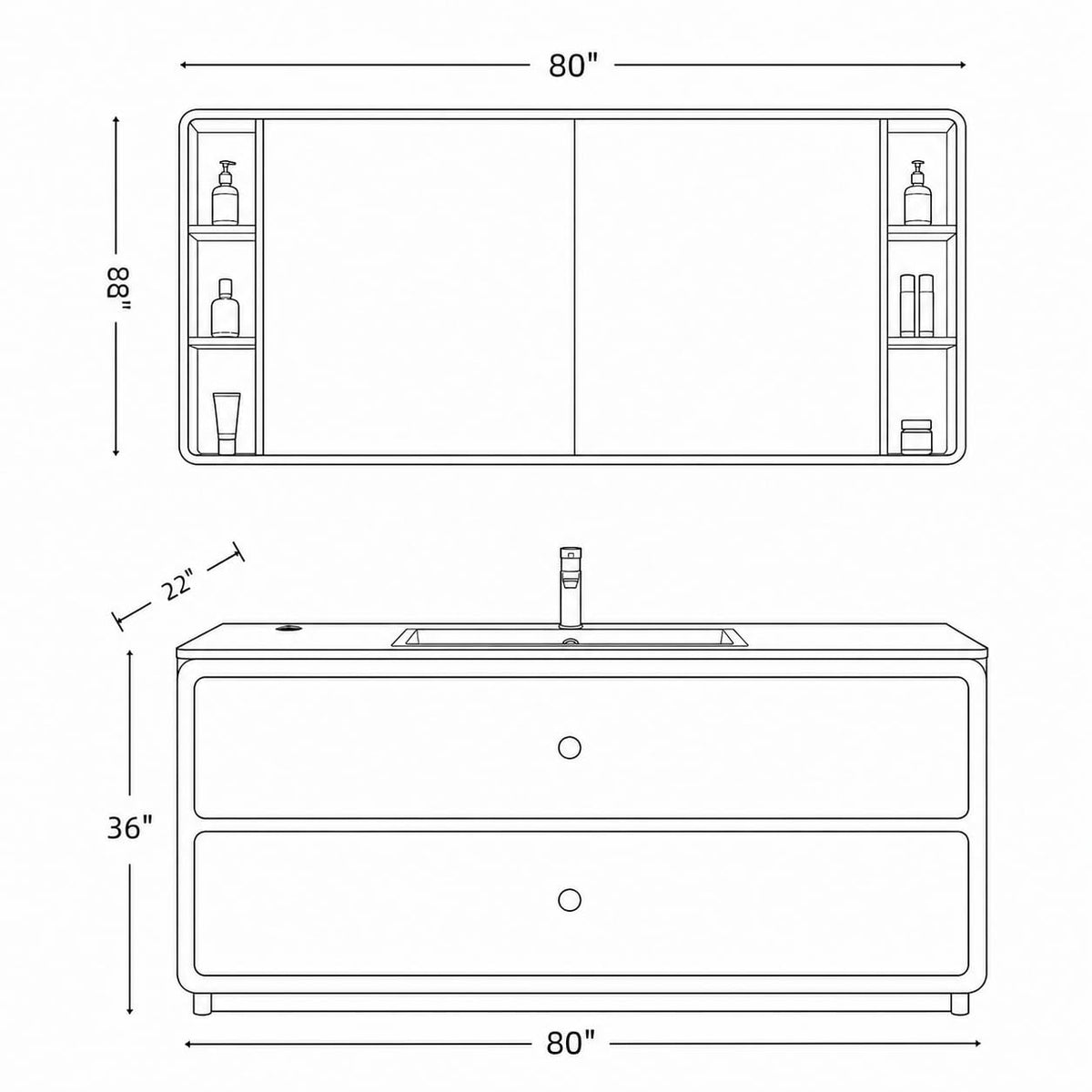 50 IN Freestanding Single Sink Bathroom Vanity with LED Mirror Cabinet