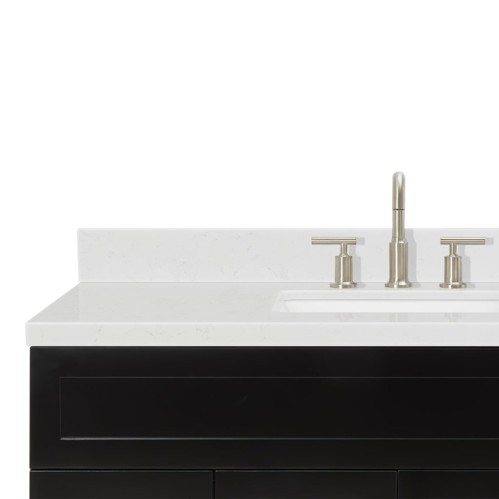 DKB Emilia 48-Inch Bathroom Vanity with Sink â Midnight Blue Single Sink Bathroom Vanity, 1.5" Edge Carrara Quartz Countertop, Solid Wood, 2 Soft Closing Doors, 9 Dovetail Drawers