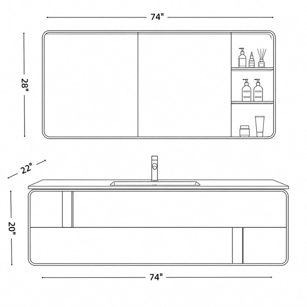 52 in Floating Single Sink Bathroom Vanity with LED Mirror