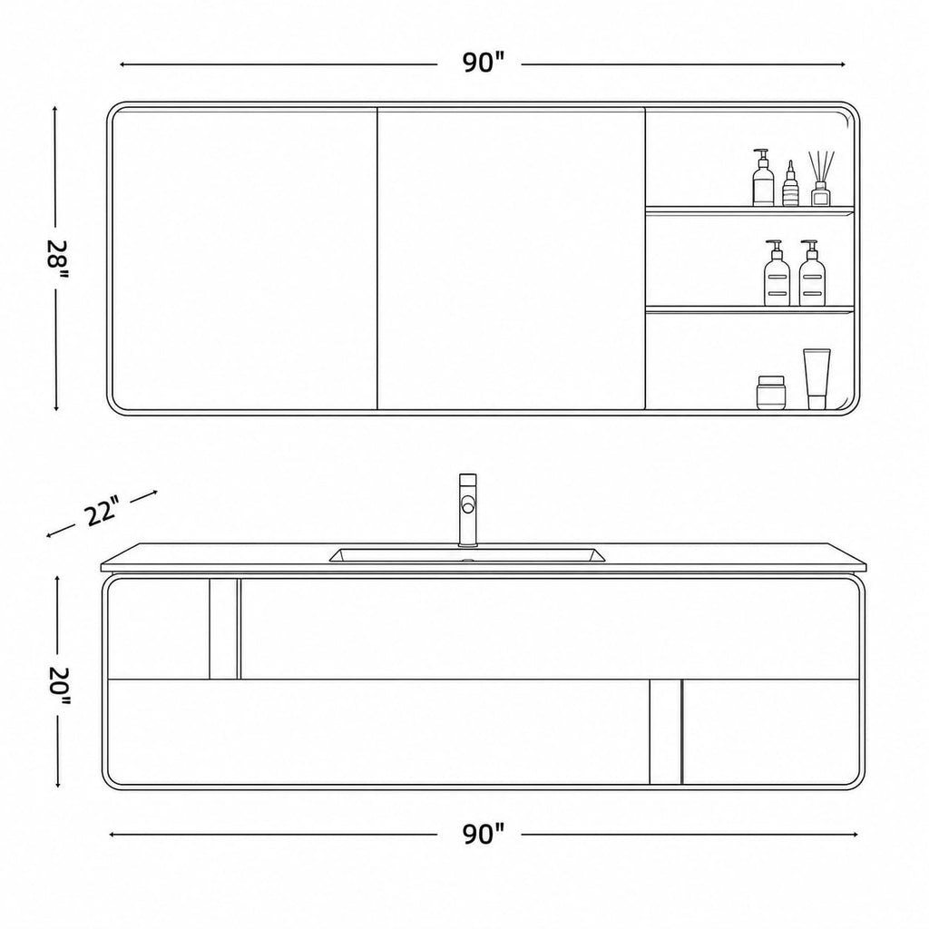 52 in Floating Single Sink Bathroom Vanity with LED Mirror