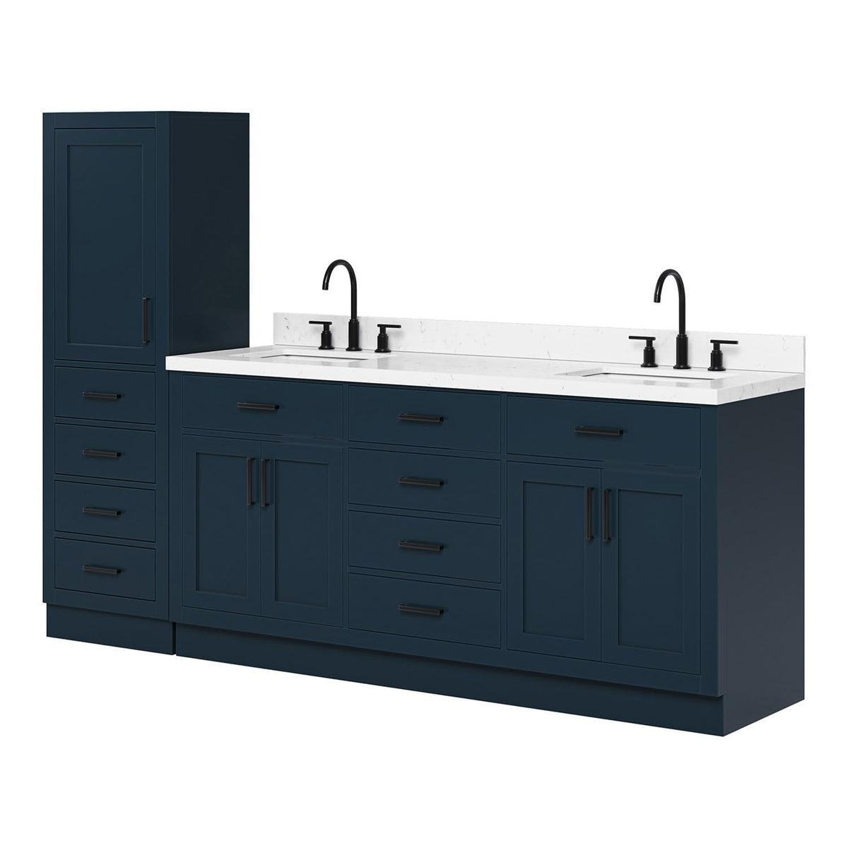 ARIEL Hepburn 92 Inch Includes 20 Inch Linen Cabinet and 1 of 72 Inch Double Rectangle Sink Bathroom Vanity with Carrara White Quartz Countertop 1.5 Inch in Natural Oak