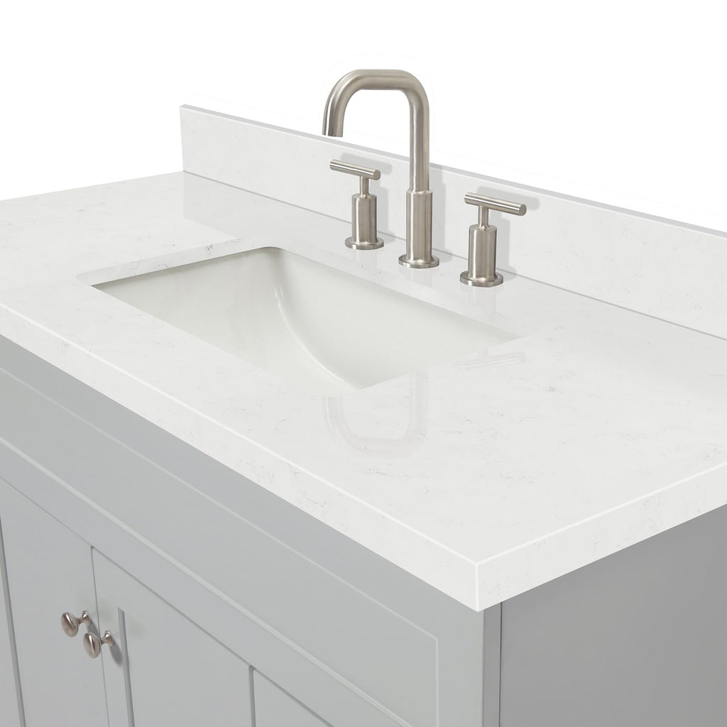 DKB Emilia 48-Inch Bathroom Vanity with Sink â Midnight Blue Single Sink Bathroom Vanity, 1.5" Edge Carrara Quartz Countertop, Solid Wood, 2 Soft Closing Doors, 9 Dovetail Drawers