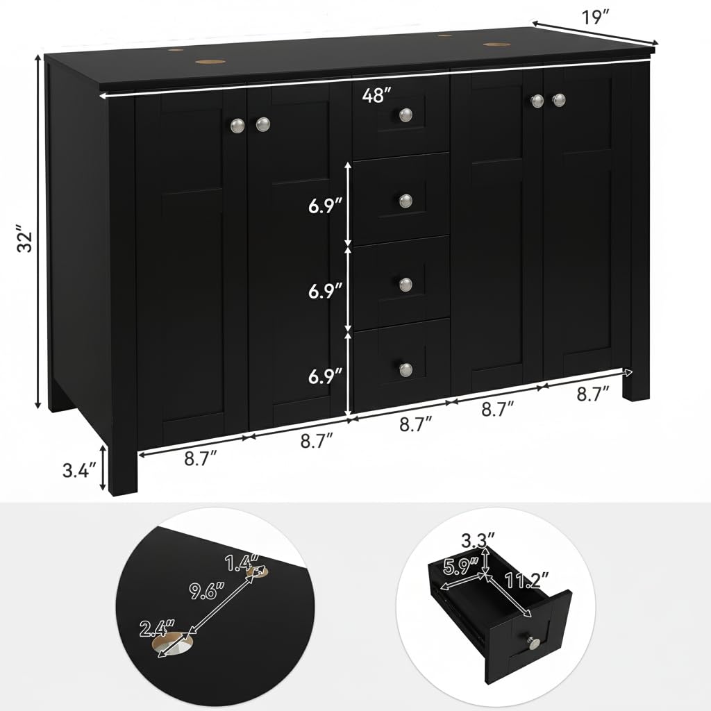32'' Bathroom Vanity with Sink, Modern Bathroom Cabinet, Black