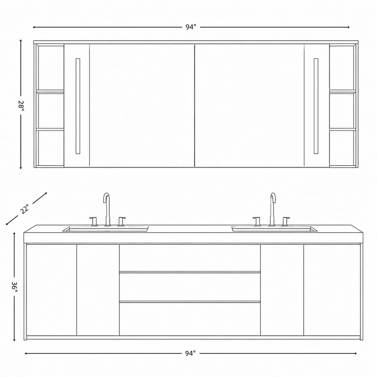 66 in Freestanding Double-Sink Bathroom Vanity with LED Mirror
