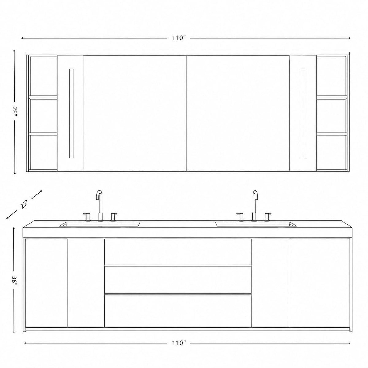 52 IN Freestanding Double Bathroom Vanity with Sinks & LED Backlit Mirror