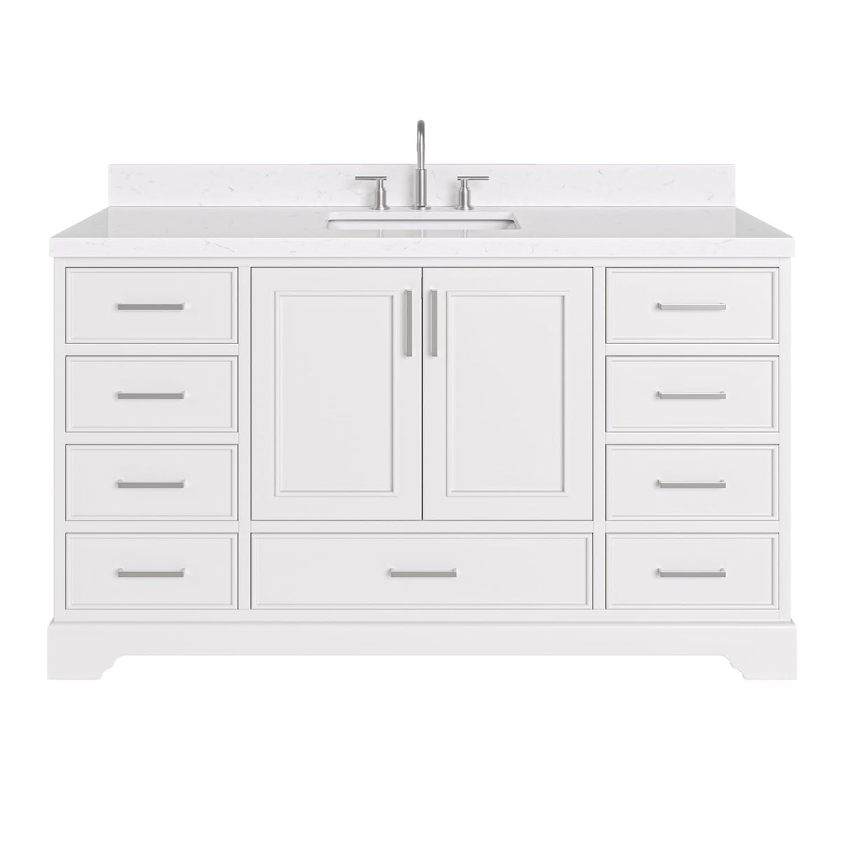 DKB Isabella 60 Inch Bathroom Vanity Single Sink â White Bathroom Vanity with Sink, 1.5" Edge Carrara White Quartz Countertop, Solid Wood, 2 Soft-Close Doors, 8 Dovetail Drawers + Tilt Drawer