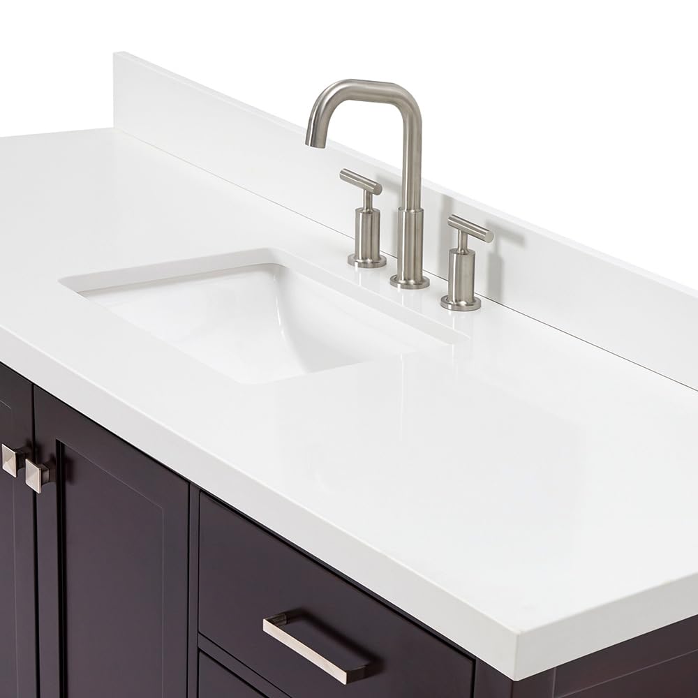 ARIEL Cambridge 66-inch Bathroom Vanity with Sink,Solid Wood, 1.5-inch Italian Carrara Marble Countertop, Single Rectangular Porcelain Sink, 2 Soft Closing Doors, 9 Dovetail Drawers, Midnight Blue