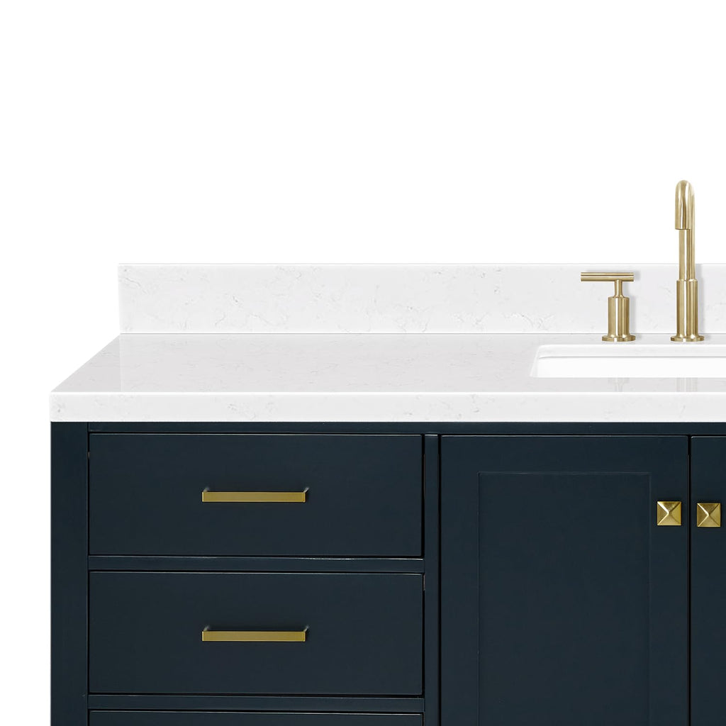 ARIEL Cambridge 66-inch Bathroom Vanity with Sink,Solid Wood, 1.5-inch Italian Carrara Marble Countertop, Single Rectangular Porcelain Sink, 2 Soft Closing Doors, 9 Dovetail Drawers, Midnight Blue