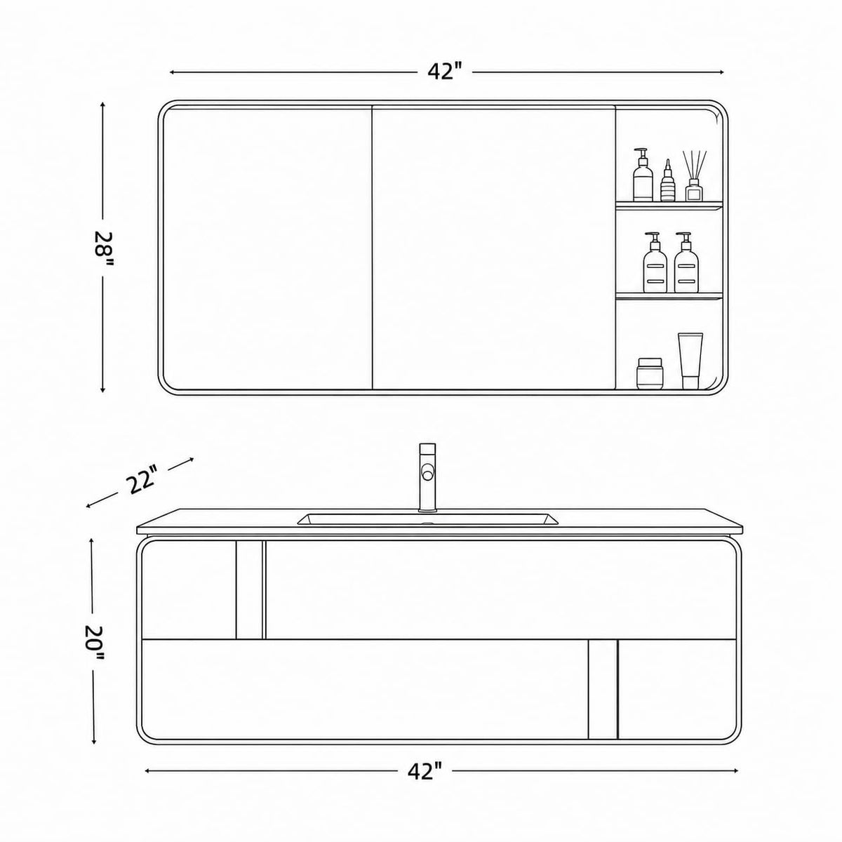 48 in Floating Bathroom Vanity with Sink & LED Backlit Mirror