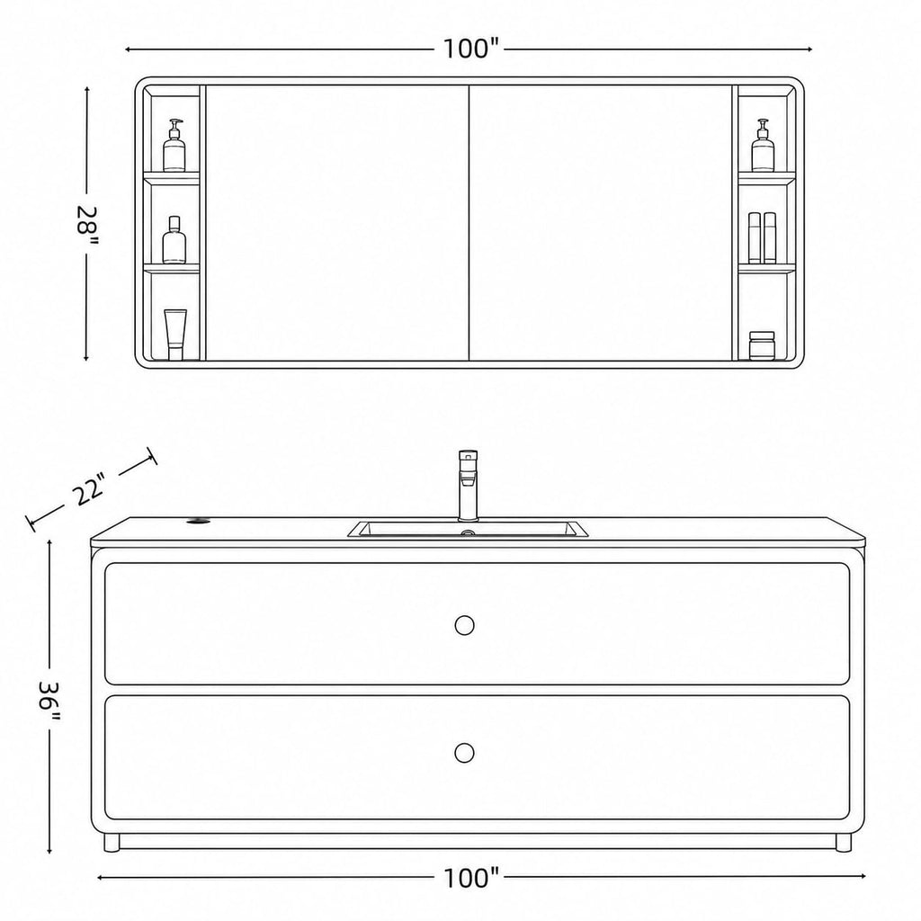 54 in Freestanding Single Sink Bathroom Vanity with LED Mirror Cabinet