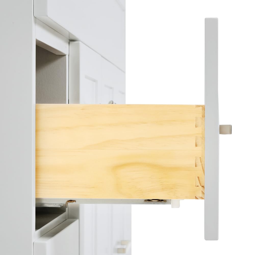 DKB Beckford 42-Inch White Bathroom Vanity with Sink, Solid Wood Base Cabinet, 1.5" White Quartz Countertop, Rectangular Sink, 2 Soft Closing Doors, 9 Drawers