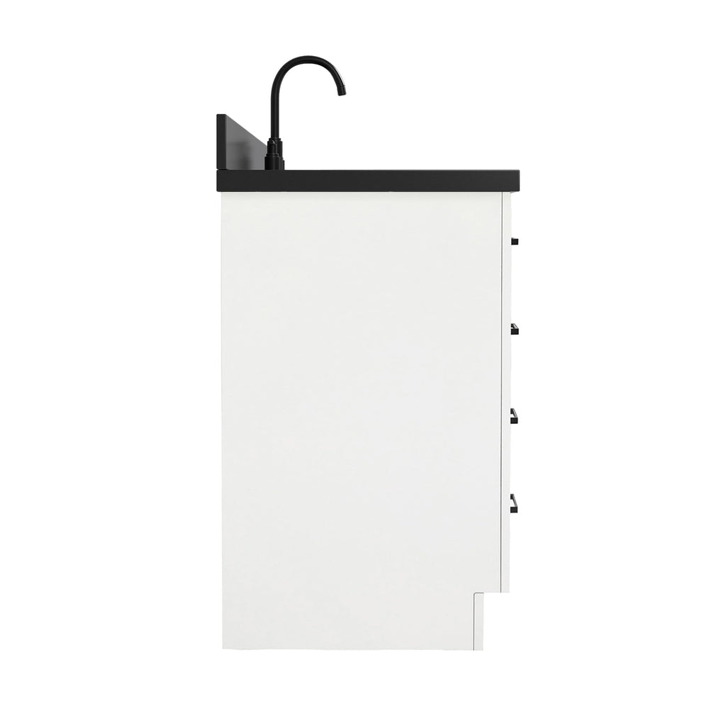 ARIEL Hepburn 60-inch Bathroom Vanity with Sink,Solid Wood, 1.5-inch Carrara White Quartz Countertop & Backsplash, Single Rectangular Porcelain Sink, 2 Soft Closing Doors, 9 Dovetail Drawers, Black