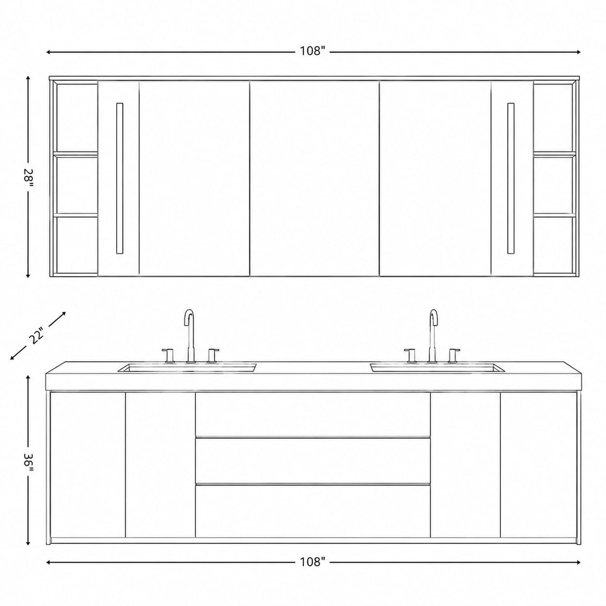 72 in Freestanding Double-Sink Bathroom Vanity with Mirror Cabinet