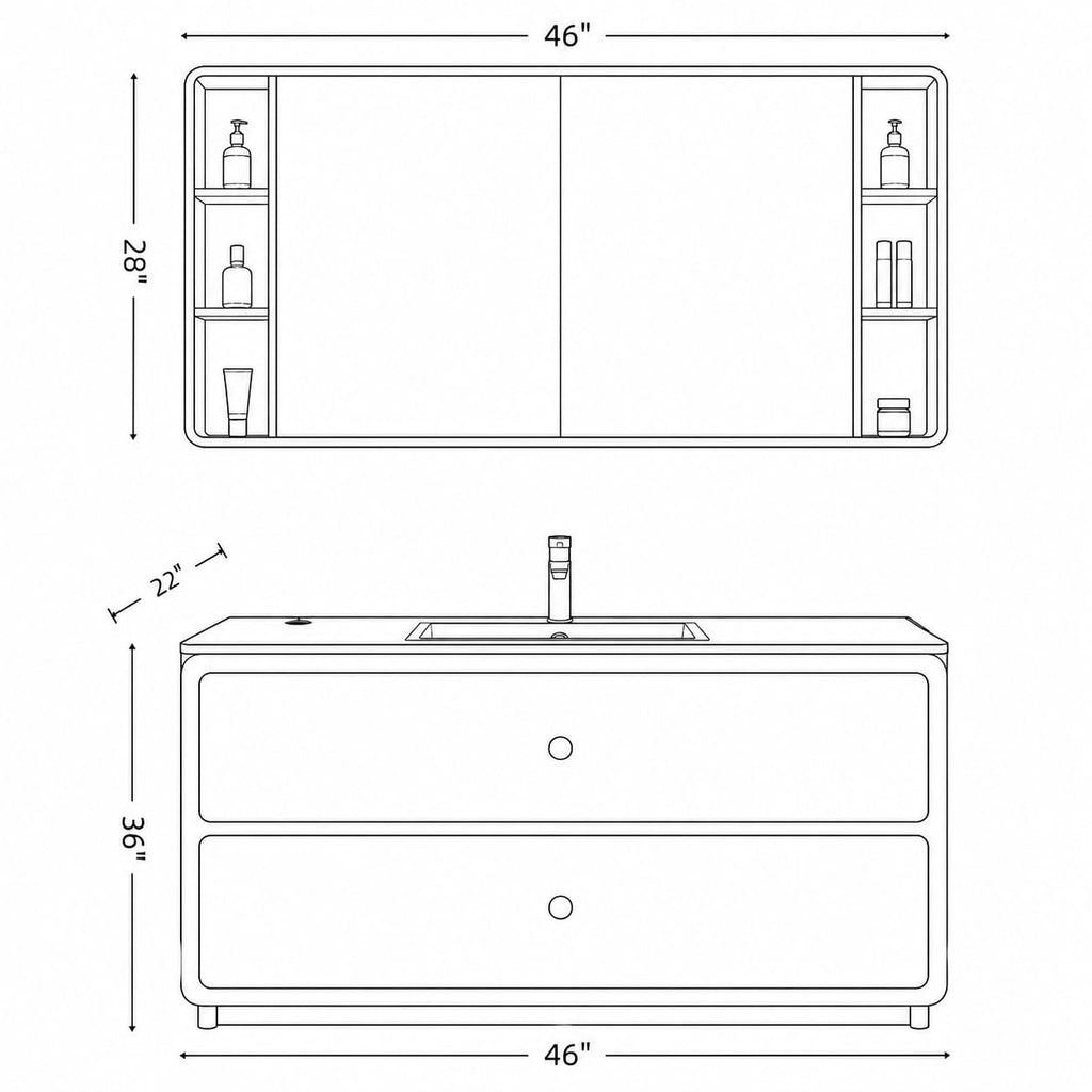 50 IN Freestanding Single Sink Bathroom Vanity with LED Mirror Cabinet