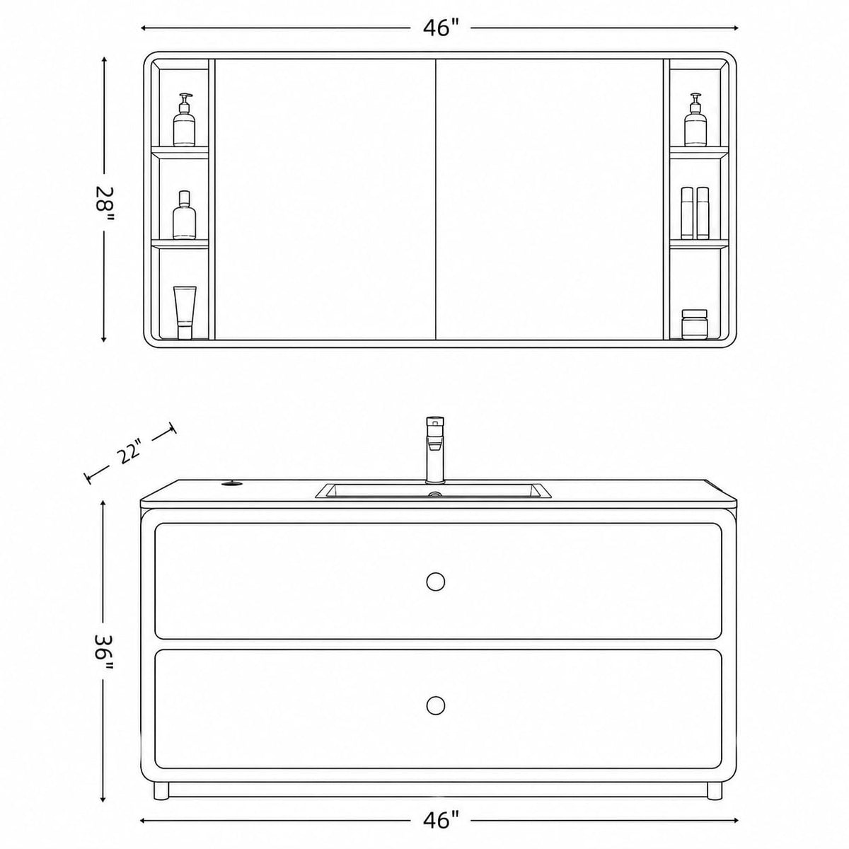50 IN Freestanding Single Sink Bathroom Vanity with LED Mirror Cabinet