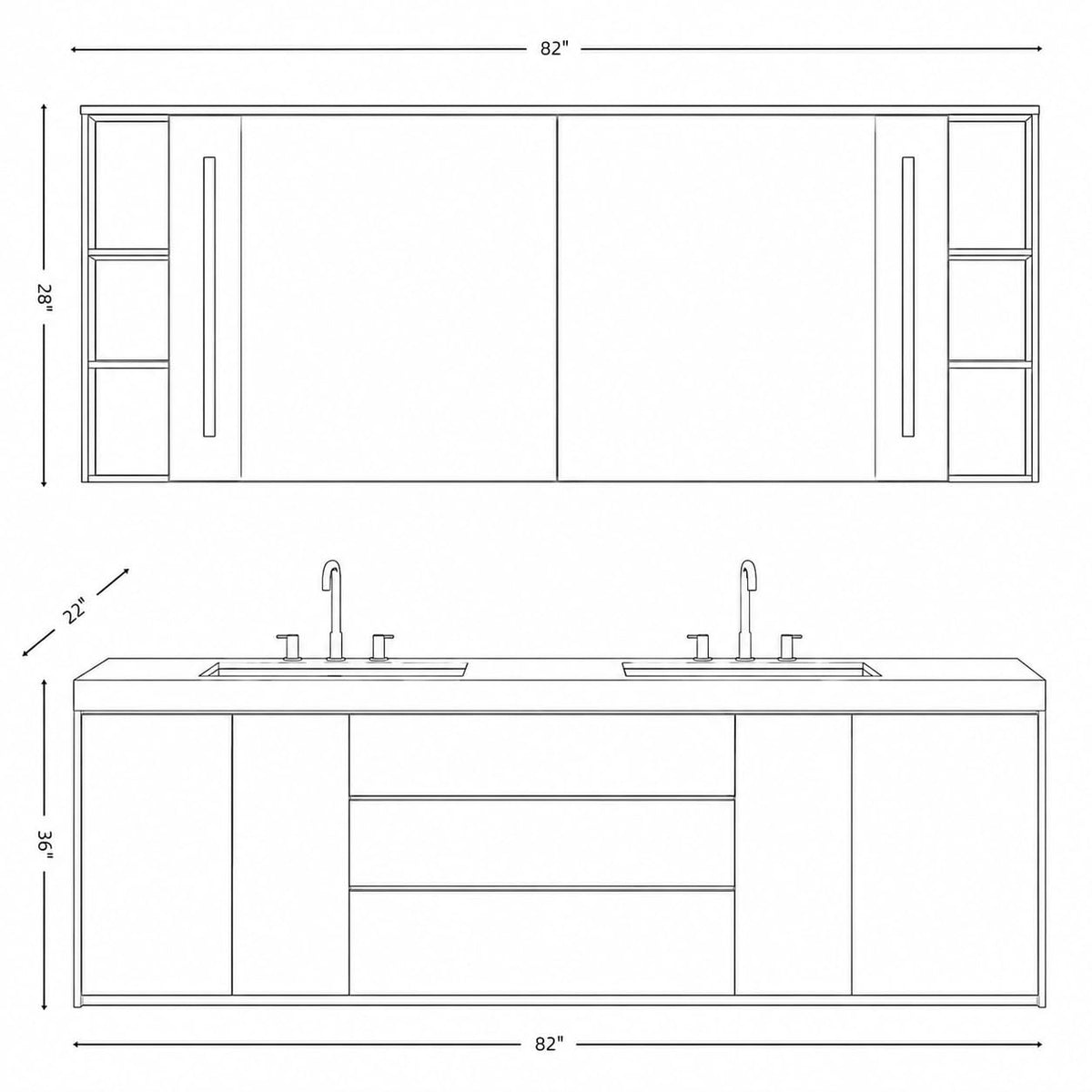 52 IN Freestanding Double Bathroom Vanity with Sinks & LED Backlit Mirror
