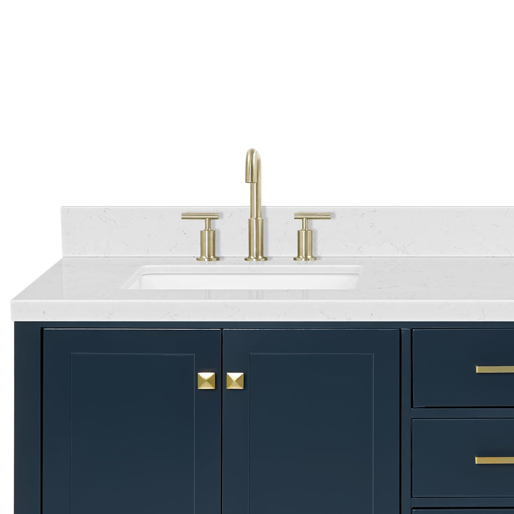 DKB Emilia 72 Inch Bathroom Vanity Double Sink â White Bathroom Vanity with Sink, 1.5" Edge Carrara White Quartz Countertop & Backsplash, 4 Soft-Close Doors, and 6 Dovetail Drawers