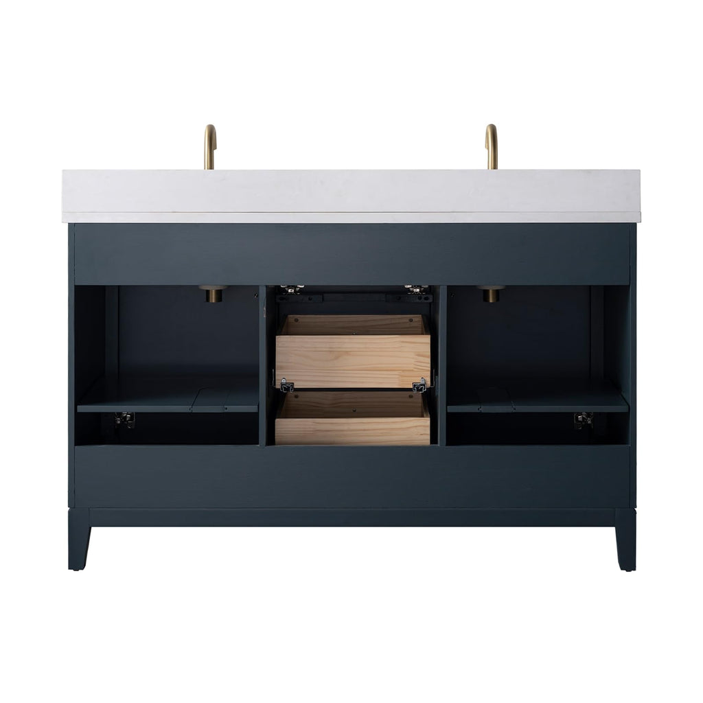 Vanity Art 72" Bathroom Vanity with Double Sink & Arabescato White Engineered Stone Top, Vanity Cabinet with Soft Closing Door, Solid Wood Frame, Golden Brushed Handles, Walnut VA8172D-Walnut-GB
