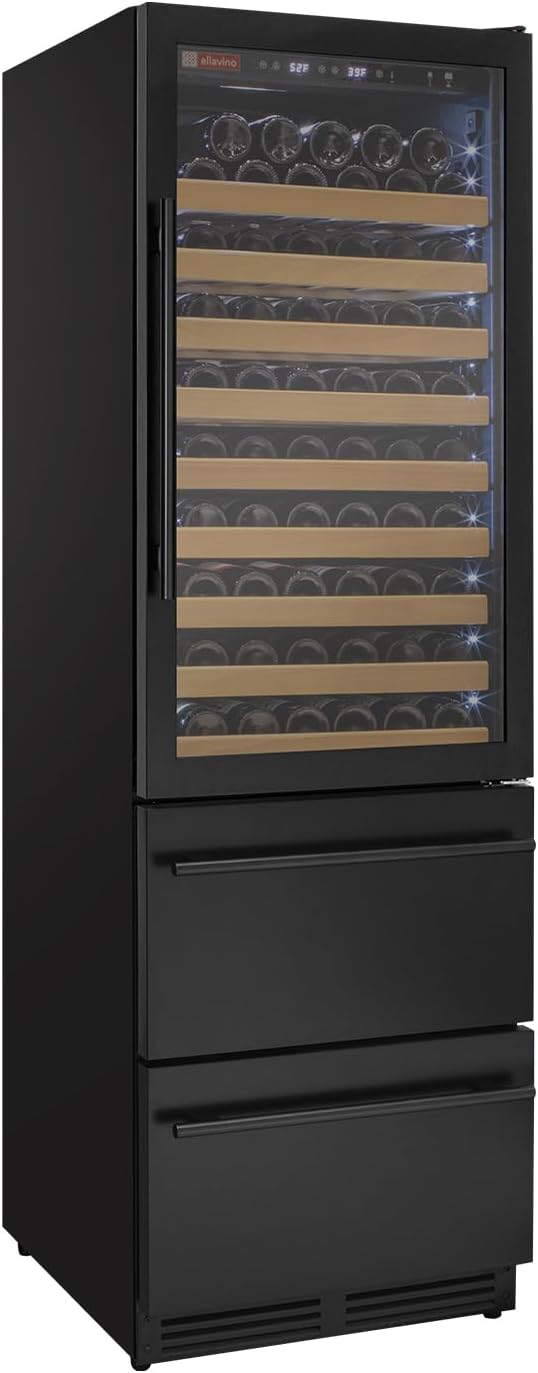 Allavino 76.5" Tall Black Wine Refrigerator with Two Refrigerated Drawers YHWR7724D-B